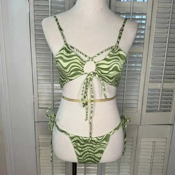 Upcycled Bra and panty bikini set with coverup skirt - Picture 1 of 5